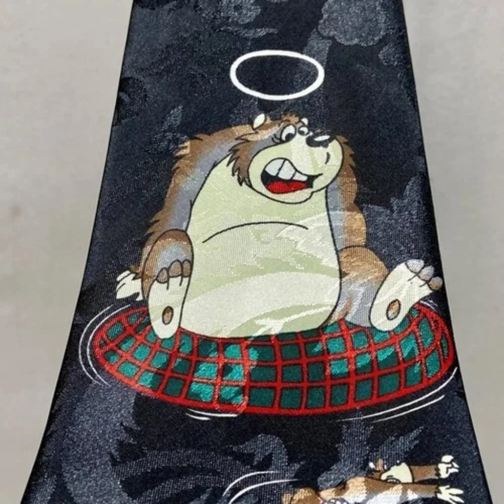 Dino Romaro Men's Silk Tie Honest Bear‎ Novelty Black Halographic Korea Handmade